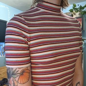 Striped Mock Neck Tee